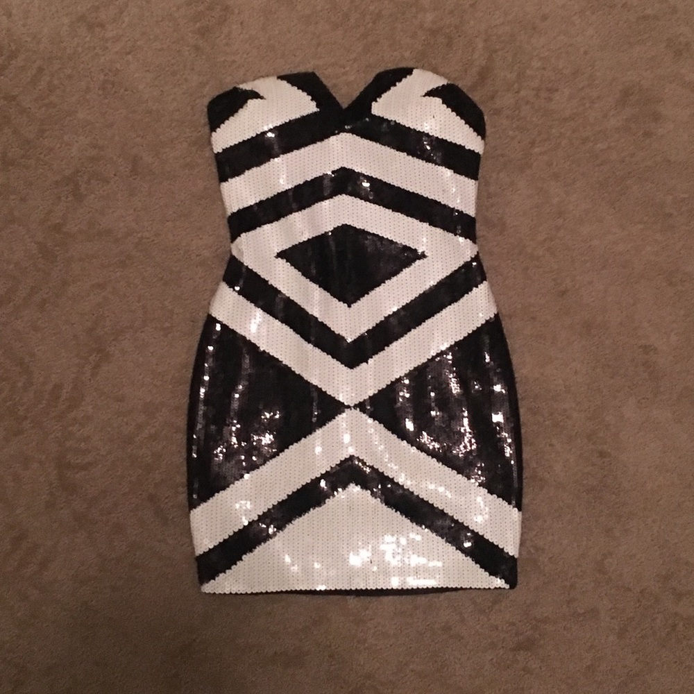 Strapless black and white sequence dress